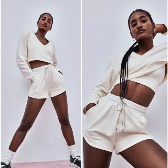 FOR LOVE & LEMONS Cream Light Yellow Morgan Sweat Shorts - Picture 2 of 9